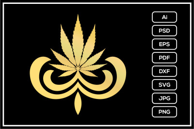 Gold luxury cannabis marijuana logo design illustration