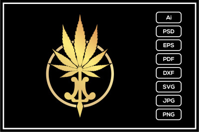 Gold luxury cannabis marijuana logo design illustration