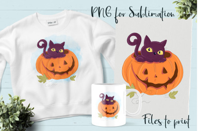 Halloween cat sublimation. Design for printing.