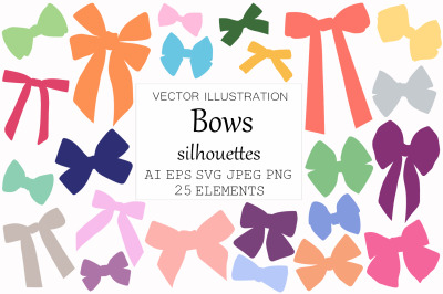 Bows silhouettes. Bows SVG. Bows sublimation. Colorful bows