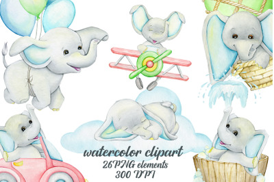 Elephant Boy clip art, watercolor. Watercolor Baby, Babies. little ani