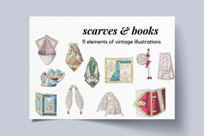 Vintage Illustrations for Scrapbookig&2C; Scarves and Vintage Books