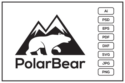 Polar bear with mountain background sign logo design illustration