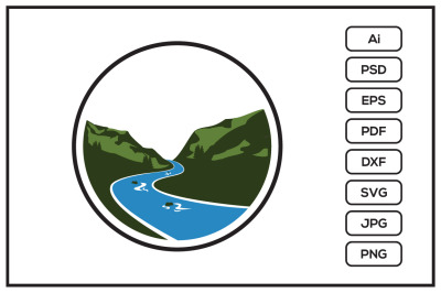 River mountain landscape logo design illustration