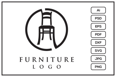 Furniture logo with wood chair design illustration