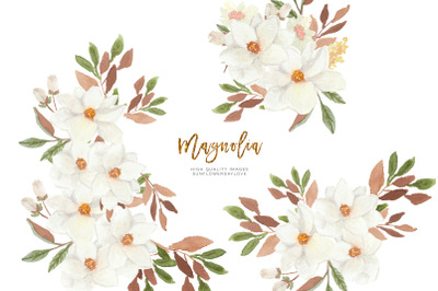 White Magnolia watercolor Clipart&2C; Greeting Cards&2C; Magnolia Bloom