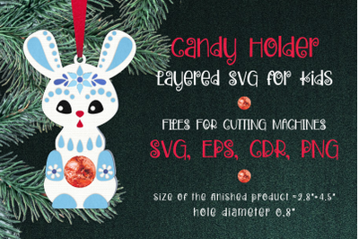 Bunny Christmas Ornament Candy Holder Template SVG