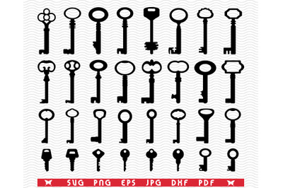 SVG Door Keys, Black silhouettes, Digital clipart