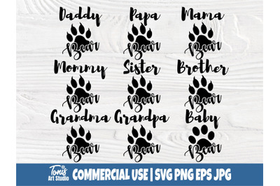 Bear family SVG, Bear feet svg, Bear silhouette, Mama svg, Papa svg