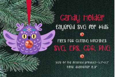 Eagle Owl Christmas Ornament Candy Holder Template SVG