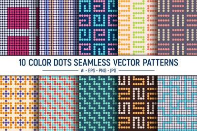 10 dots seamless color vector patterns