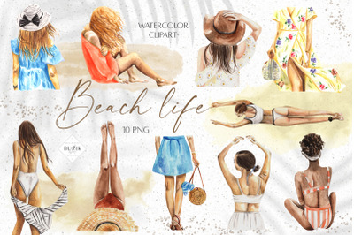 Watercolor Summer Clipart &quot;Beach Life&quot; PNG