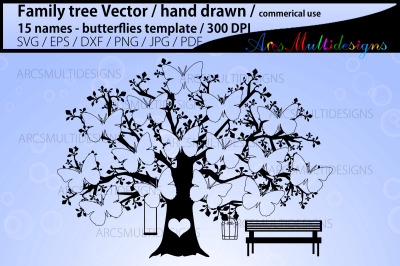 family tree with butterflies 15 names