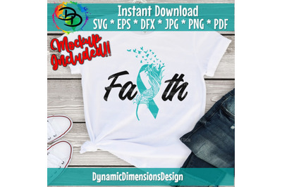 Teal Cancer, Cervical Cancer, Scleroderma, Feather, Bird, Interstitial Cystitis, Dysautonomia, Ovarian Cancer, Teal, Awareness Ribbon Svg