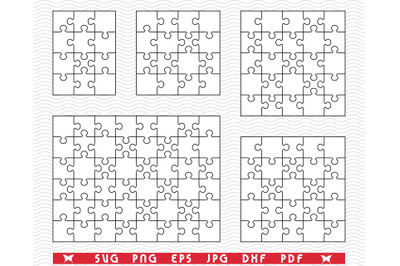 SVG Five White Puzzles, Jigsaw, Separate Piece, Digital clipart