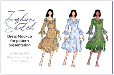 Hand Drawn Fashion Sketch Dress Mockup for patterns