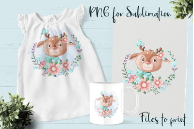 Cute deer sublimation. Design for printing.