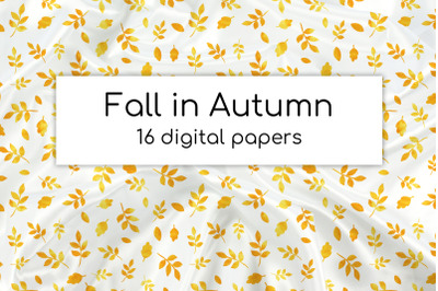 Autumn watercolor digital papers | Gold leaves and geometry