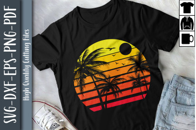 80s Summer Beach Palm Tree Sunset