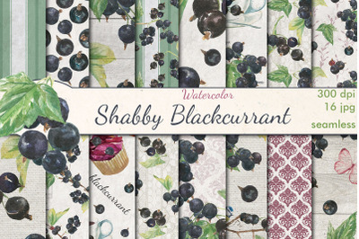 Black currant watercolor seamless patterns