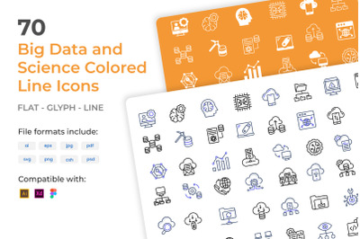 70 Big Data and Science Colored Outline Icons