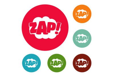Comic boom zap icons circle set vector