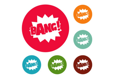 Comic boom bang icons circle set vector