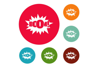 Comic boom big icons circle set vector