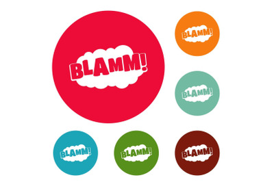Comic boom blamm icons circle set vector