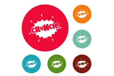 Comic boom crunch icons circle set vector