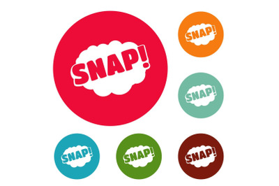 Comic boom snap icons circle set vector