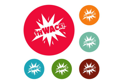 Comic boom thwack icons circle set vector