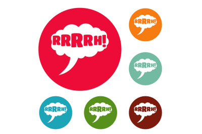 Comic boom design icons circle set vector