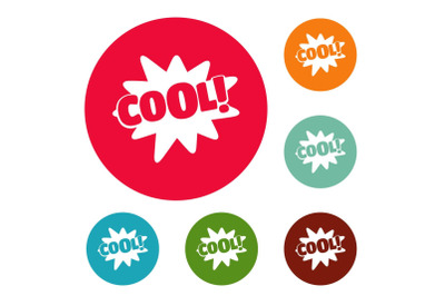 Comic boom cool icons circle set vector