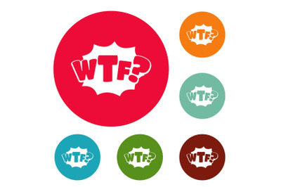 Comic boom wtf icons circle set vector