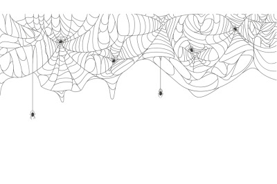 Halloween cobweb background. Spooky halloween torn hanging spider web