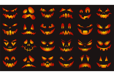 Spooky halloween faces. Happy halloween glowing pumpkins scary faces i