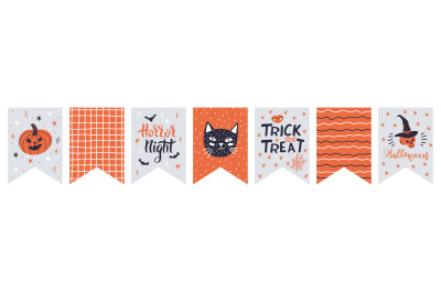 Halloween bunting. Cute halloween flags bunting decoration, hanging sp