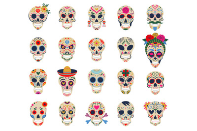 Day of the dead skulls. Dia de los muertos traditional mexican sugar h