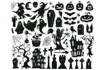 Halloween spooky elements. Cartoon halloween spooky evil silhouettes&2C;