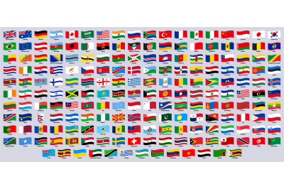 National waving flags. World countries waving emblems, official Canada