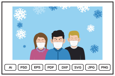 People using surgical mask with covid-19 coronavirus design illustrati