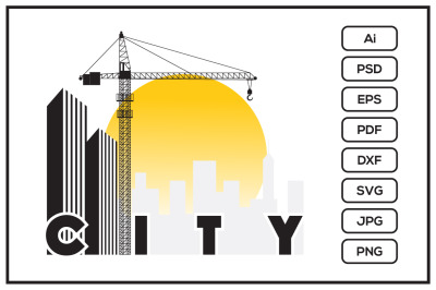 City landscape with crane design illustration