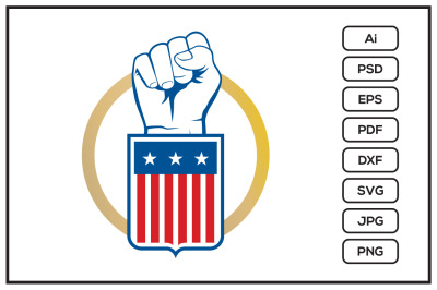 Clench fist and american flag design illustration