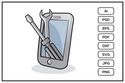 Phone cell with screw driver and wrench design illustration