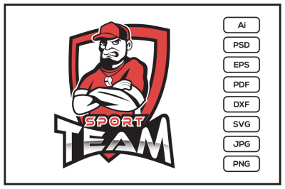 Sport team logo with manager character design illustration