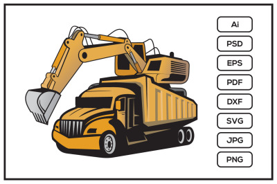 A truck loading excavator design illustration