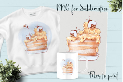 Bees and honey sublimation. Design for printing.