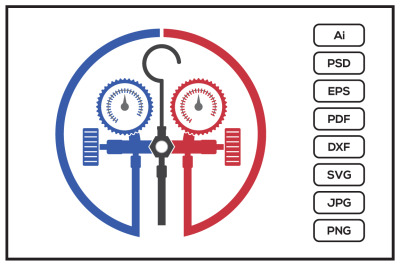 HVAC logo with pressure gauge manometer symbol design illustration