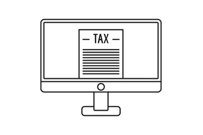 Tax by computer icon, outline style